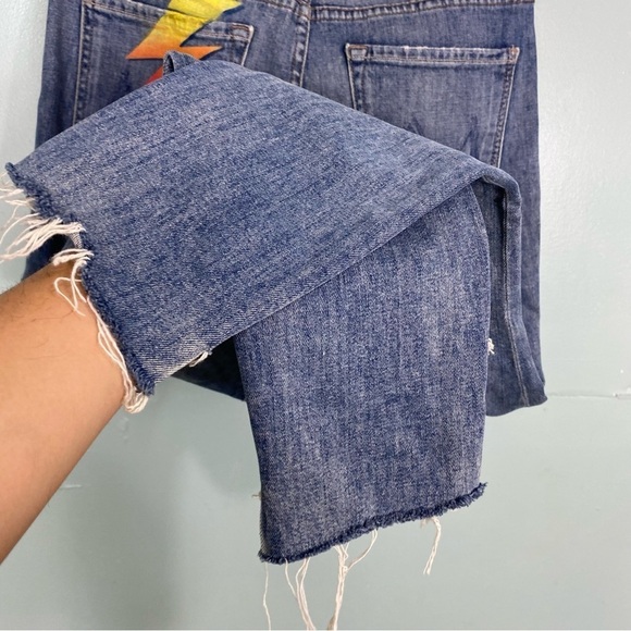 MOTHER The Stunner Ankle Step Fray‎ Helter Skelter Sz 27 Blue Lightning Bolt - Picture 6 of 9